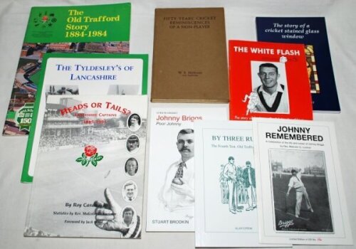 Lancashire C.C.C. Nine books and booklets relating to Lancashire cricket. Some limited editions and/ or signed. 'By Three Runs', Alan Upton, Red Rose Books 2005, no. 277/300. 'Johnny Remembered', Malcolm Lorimer, no. 116/225, signed by Lorimer. 'Johnny Br