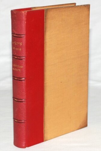 'Lord's 1787-1945'. Sir Pelham Warner. London 1946. Bound in beige cloth and red morocco, gilt title to spine and top page edges, and gilt M.C.C. emblem to inside covers and endpapers. Limited edition of 160 copies of which 150 were for sale, of which thi