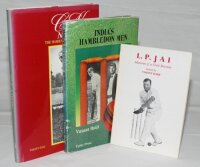 Vasant Raiji. Two hardback titles published in India, both with good dustwrappers and signed by Raiji. 'India's Hambeldon Men', Bombay 1986. 'C.K. Nayudu. The Shahenshah of Indian Cricket', Bombay 1989. 'Deluxe edition', limitation no. 89. Also one unsign