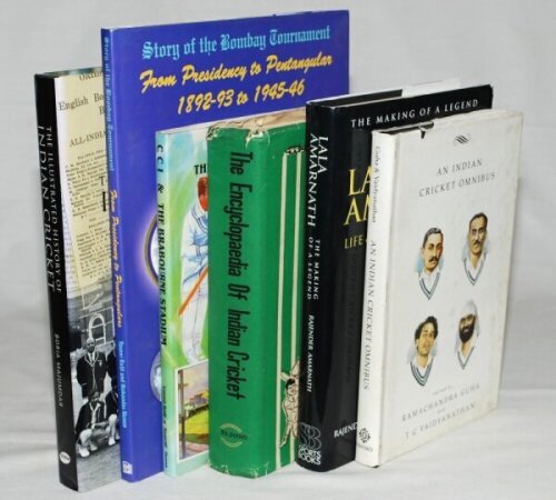 Indian cricket histories. A selection of eleven histories and the odd biography. Two signed hardback titles with dustwrappers, 'C.C.I. & The Brabourne Stadium 1937-1987', Vasant Raiji and Anandji Dossa, Bombay 1987, signed by both authors, and 'Story of 