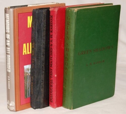 Pakistan. Four hardback titles by A.H. Kardar, one with dustwrapper. 'Test Status on Trial. The story of Pakistan Cricket Team's Historic Tour to England', Karachi 1954. 'Inaugural Test Matches. An eye-witness account of the Pakistan Cricket Team's Tour o