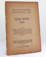 'Northamptonshire County Cricket Club Year Book 1926'. Edited by V.W.C. Jupp, Secretary. Printed by Mercury Press, Northampton. 68pp. Lacking original paper wrappers. Browning to pages, some handwritten annotation to odd page, some minor loss to top corne