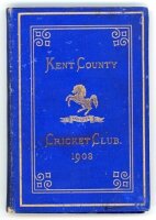 Kent County Cricket Club Annual 1903. Hardback 'blue book'. Original decorative boards. Gilt titles and to all page edges with gilt Kent emblem to centre. Printed by the Kentish Express (Igglesdon & Co) of Ashford 1903. Some age toning/darkening and wear 