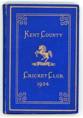 Kent County Cricket Club Annual 1904. Hardback 'blue book'. Original decorative boards. Gilt titles and to all page edges with gilt Kent emblem to centre. Printed by the Kentish Express (Igglesdon & Co) of Ashford 1904. very minor age toning/darkening and