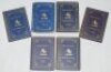 Kent County Cricket Club Annual 1919-1924. Six editions of the hardback 'blue book'. Original decorative boards. Gilt titles with gilt Kent emblem to centre. 'Light' fading to spines, wear to some boards, splitting to spine of the 1920, 1922 and 1924 issu