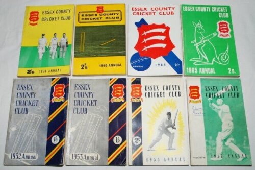 Essex C.C.C. annuals and handbooks 1952-2005. A good run including 'Annuals' for seasons 1952, 1953, 1955, 1957, 1958, 1960, 1964 and 1965, and 'Handbooks' for seasons 1961, 1963, 1966, 1968, 1969, 1972-1980, 1982, 1984-1988, 1990-1999, 2001, 2003 and 200