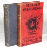 'The Cricket of Abel, Hirst & Shrewsbury'. Edited by E.F. Benson and E.H. Miles. London 1903. Imperial Athletic Library. Two copies, one in original red decorative boards, the other appears to be rebound in blue cloth. Padwick 405. Some age toning and lig