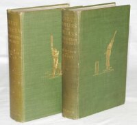 'Great Batsmen Their Methods at a Glance' and 'Great Bowlers and Fielders Their Methods at a Glance'. George W. Beldam and Charles B. Fry. London 1905 and 1906. The two volumes in original green cloth with gilt illustrations to fronts and gilt titles to s