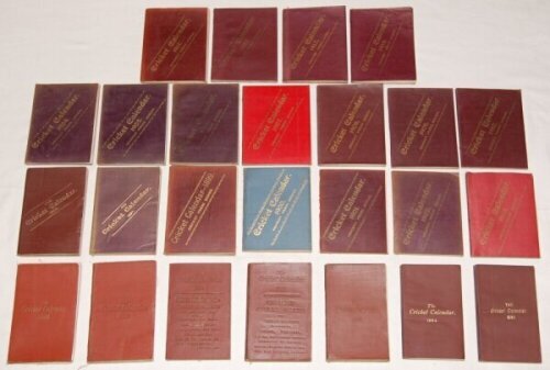 'The Cricket Calendar, a pocket diary containing all the chief fixtures for the season arranged in chronological order'. Published by 'The Cricket Press', London. Near complete run for years 1889-1897 and 1899-1914, lacking 1898. Various compilers includi