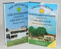 Christopher Helm county histories, Leicestershire and Northamptonshire. Two hardbacks with dustwrappers. 'The History of Leicestershire County Cricket Club', Dennis Lambert, Bromley 1992 with ten signatures in ink on pieces laid down to the rear endpaper,