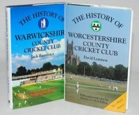 Christopher Helm county histories, Warwickshire and Worcestershire. Two hardbacks with dustwrappers. 'The History of Warwickshire County Cricket Club', Jack Bannister, Bromley 1990. Signed to the front and rear endpapers by sixty five players (fourteen on