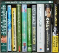 Overseas cricketers' biographies. Eleven biographies and autobiographies, the majority hardbacks, signed by the subject. Signatures are Shane Warne, Richie Benaud, Mark Waugh, Justin Langer (softback), Roshan Mahanama, signed limited edition no. 151/500, 