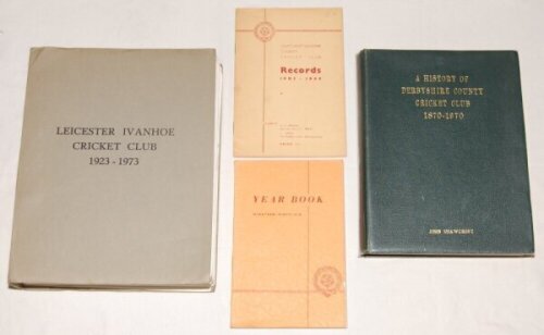 Northamptonshire and Derbyshire cricket. Box comprising over sixty county, league and club histories, handbooks etc. Earlier titles include 'Northamptonshire County Cricket Club Records 1905-1949', W.C. Brown, 1949. 'Northamptonshire C.C.C. Year Book' 196