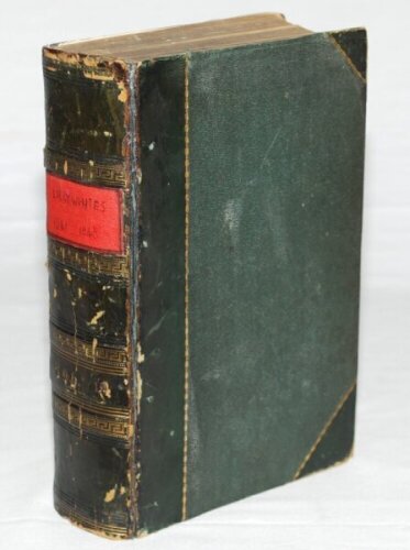 'Lillywhite's Cricket Scores and Biographies of Celebrated Cricketers, from 1841 to 1848'. Vol. III. London c.1863. Bound in quarter leather with gilt decoration and handwritten title label laid down to spine. Ex Mechanics Institute of Nottingham Library 