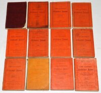 'James Lillywhite's Cricketers' Companion'. A good run of issues for years 1875 and 1878-1900. All with original red cloth wrappers. The 1875 with age toning to wrappers and faded titles. Breaking to internal hinges of the 1878, 1882, 1883, 1889, 1890 and