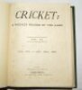 'Cricket: A Weekly Record of the Game'. Volume VI. Numbers 140-169 (27th January to 29th December 1887). Bound in modern green cloth, gilt to spine incorrectly titled 'Volume III'. Title page and contents page to front, lacking original wrappers. Illustra - 2