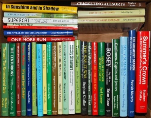 Fairfield Books. Box of thirty three modern biographies and histories, all published by Fairfield Books, Bath, the majority hardbacks. Three titles signed, 'The Appeal of the Championship. Sussex in the Summer of 1981', John Barclay 2002, 'One More Run', 