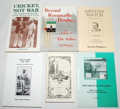 Australian histories and biographies. Six limited editions and/ or signed titles published in Australia. 'Cricket, Not War', Ian Woodward, Victoria 1994, no. 210/1000, signed by the author. 'Beyond Reasonable Doubt... the birthplace of The Ashes', Joy Mun