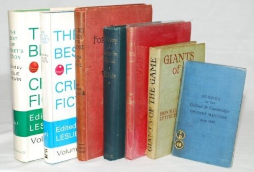 Cricket histories and anthologies. Six titles including 'Scores of the Cricket Matches between Oxford & Cambridge', Henry Perkins, London 1898. Blue cloth. 'Cricket Scores, Notes &c., From 1730-1773', H.T. Waghorn, Edinburgh 1899. Red cloth with gilt titl