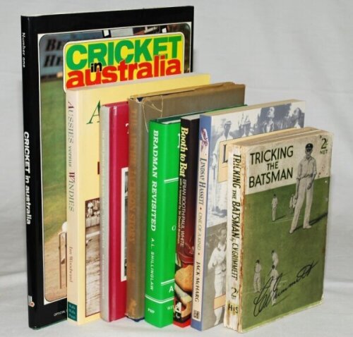 Australian histories and biographies. Small box comprising fifteen titles, of which seven are signed and/ or limited editions. 'The Archie Jackson Story'', David Frith, Ashurst 1974, limited edition no. 780/1000, signed by Frith. 'Cricket in Australia' 19