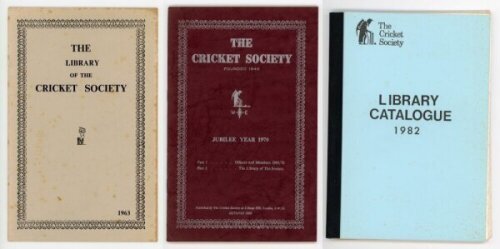 'The Library of the Cricket Society'. Three issues of the catalogue listing the contents of the Library for years 1963, 1970 and 1982. Sold with 'Kiwi Cricket Pages. A Bibliography and Reference Guide to New Zealand Cricket Publications', Rob Franks, 2006