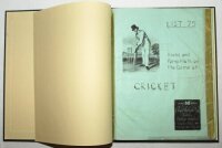 'Books and Pamphlets on the Game of Cricket'. Elkin Mathews Ltd., Takeley, Bishop's Stortford. 'List 75', 1961. Typescript in original decorative green paper wrappers, bound in modern green cloth with gilt title 'Elkin Mathews Cricket Catalogue' to front.