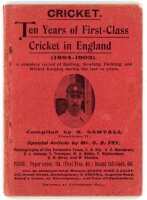 'Ten Years of First Class Cricket In England 1894-1903'. Compiled by S. Santall, Warwickshire XI. Birmingham 1904. Original decorative red wrappers. Signature in ink on piece of Sydney Santall tipped in. Padwick 930. Title annotated in ink to spine, other