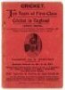 'Ten Years of First Class Cricket In England 1894-1903'. Compiled by S. Santall, Warwickshire XI. Birmingham 1904. Original decorative red wrappers. Signature in ink on piece of Sydney Santall tipped in. Padwick 930. Title annotated in ink to spine, other