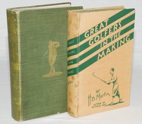 'Great Golfers. Their Methods at a Glance'. George W. Beldam. Macmillan & Co, London 1904. Bound in hard covers with green cloth, gilt to top page edges, gilt illustration of golfer on front cover. Slight wear to spine and bumping to corners otherwise in 