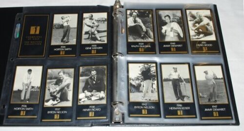 'The Champions of Golf. The Masters Collection' 1993-1997. Gold ink version, published by Grand Slam Ventures. Complete run of sixty two cards, including title card, featuring each year's winner of the Masters from 1934, Horton Smith, to 1997 Tiger Woods.