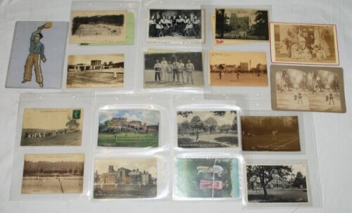 Tennis postcards late 1890s onwards. Early postcard album comprising a collection of twenty five mainly tennis related postcards from early 1900s onwards, the majority real photographs depicting tennis players, also humour, Wimbledon etc. Also a modern al