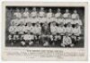 Rugby union. New South Wales 'Waratahs' tour to England 1927/28. Original mono postcard of the New South Wales touring party seated and standing in rows with printed title and players' names to lower border. Printed fixtures and player statistics to verso