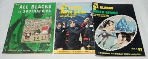 Rugby Union. Three tour brochures published by Dominion and Sunday Times. 'All Blacks in South Africa' 1970, Vol II, Alex Veysey. '76 All Blacks in South Africa', Vols. I and II, Alex Veysey and Ian Makley. Sold with 'The Golden Age of the English Footbal