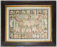 'Newcastle United Winners of the English Cup 1910. Large original decorative lithographic print produced to commemorate Newcastle United winning the F.A. Cup in 1910 for the first time. The central panel with printed title and inscription 'This picture wa