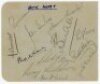 Nottingham Forest F.C. c.1958. Album page signed in pencil (one in ink) by twelve Nottingham Forest players. Signatures include Higham, Barrett, Burkitt, Whare, McKinlay, Nicholson, Imlach, Jones, Morley etc. Originally from the personal collection of Bar