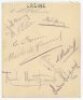 Crewe Alexandra F.C. c.1948/49. Album page signed in pencil by ten Crewe Alexandra players. Signatures include Mitcheson, Meaney, Parker, Young, McCormack, Waddington, Mountford, Lindsay etc. Light fold, small adhesive marks to verso, otherwise in good co