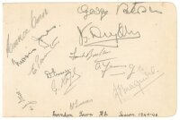 Swindon Town F.C. 1947/48. Album page signed in pencil by twelve Swindon Town players. Signatures are Owen, Jones, Painter, Ithell, Emery, Kaye, Lucas, Paterson, Dryden, Boulton, Young and Maguire. Light fold, small adhesive marks to verso, otherwise in g