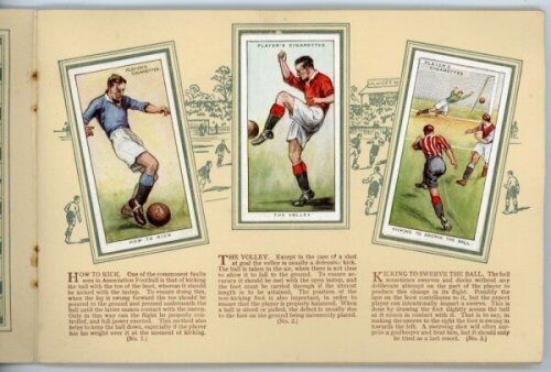 Football cigarette cards 1934-1938. Three full sets, each of fifty cards. John Player & Sons 'Hints on Association Football' 1934 in official album. Rusting to staples, otherwise in very good condition. W.D. & H.O. Wills 'Association Footballers' 1935, an