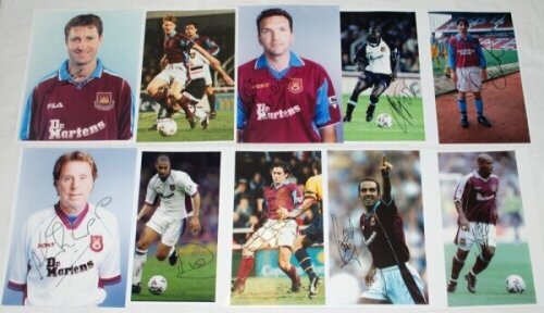 West Ham United 1990s. Ten original colour press photographs of West Ham players in match action and portraits, each signed by the featured player. Signatures include Harry Redknapp (manager), Rio Ferdinand, Frank Lampard, Paulo Di Canio, Neil Ruddock etc