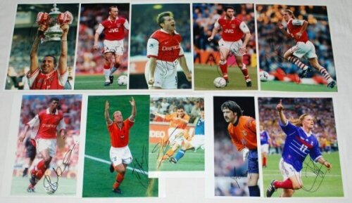 Arsenal 1990s. Ten original colour press photographs of Arsenal players in match action, each signed by the featured player. Signatures include Nigel Winterburn, Lee Dixon, Martin Keown, Ray Parlour, Davor Suker, Denis Bergkamp, Marc Overmars, David Seama