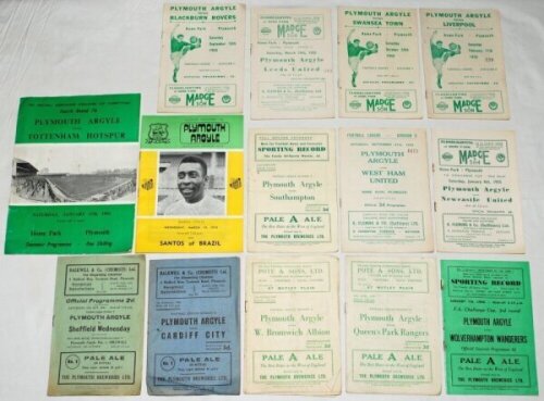 Plymouth Argyle F.C. programmes 1947-1980. Approx. one hundred and twenty official programmes for Plymouth Argyle home matches, of which over half are pre-1970. Includes seventeen newspaper style programmes 'The Pilgrim' from the 1970s. Matches covered in