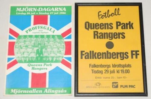 Queen's Park Rangers tour of Sweden 1986. Two advertising posters and a match programme for matches played on the tour. A four page colour folding programme for the match v Alingsas IF on 27th July, a printed poster (17.5"x12.5") for the match v Edsbro IF