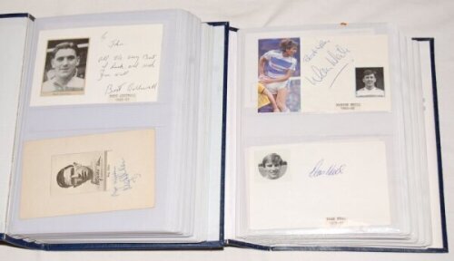 Queen's Park Rangers F.C. 1940s-1990s. Two blue albums comprising a total of over two hundred signatures of Queen's Park Rangers players presented alphabetically. The signatures on white postcards or on pieces laid down to cards. Earlier signatures includ