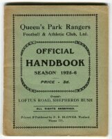 Queen's Park Rangers. Official Handbook. Season 1925-26. Original wrappers. 40pp plus wrappers. Printed and published by F.E. Blower, Watford. Light age toning to wrapper edges otherwise in good/very good condition. Rare - football