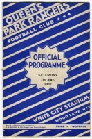 Queen's Park Rangers v Bristol Rovers. Season 1931/32. Official programme for the Division Three (South) match played at the White City Stadium on Saturday 7th May 1932. Spine split almost the entire length, light vertical crease, lacking staple, some wea