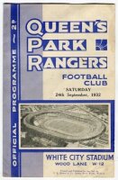 Queen's Park Rangers v Watford. Season 1932/33. Official programme for the Division Three (South) match played at the White City Stadium on Saturday 24th September 1932. Odd very minor faults otherwise in very good condition. Rare - football