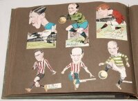 Sporting cigarette cards c.1920s. Large album comprising over one hundred and eighty Godfrey Phillips 'Pinnace' cards of various sizes and other cigarette and trade cards. The majority football, with some cricket, boxing and horse racing. All cards laid d