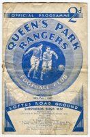 Queen's Park Rangers v Cardiff City. Season 1936/37. Official programme for the Division Three (South) match played at Loftus Road on Saturday 13th February 1937. Vertical and horizontal folds, some soiling and age toning to wrappers and inner pages other