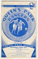 Queen's Park Rangers v Aldershot. Season 1936/37. Official programme for the Division Three (South) match played at Loftus Road on Saturday 27th February 1937. Half time scores handwritten in pencil, lacking staple, odd very minor faults otherwise in very