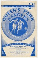 Queen's Park Rangers v Watford. Season 1936/37. Official programme for the Division Three (South) match played at Loftus Road on Saturday 27th March 1937. Half time scores handwritten in pencil, team changes handwritten in ink, light vertical fold, lackin